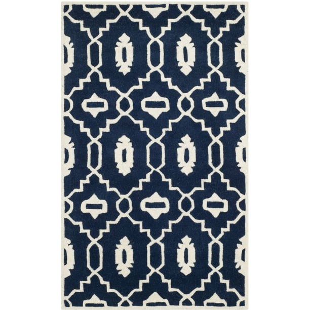 Safavieh Chatham Collection CHT745C Handmade Geometric Premium Wool Area Rug Dark Blue Ivory 5' x 8' Safavieh Chatham Collection CHT745C Handmade Geometric Premium Wool Area Rug Dark Blue Ivory 5' x 8'